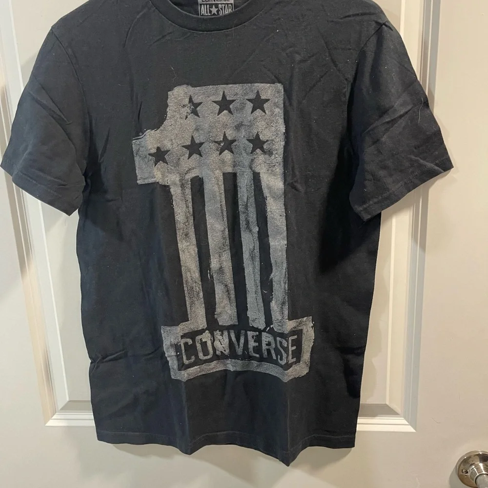 Converse Black Short-Sleeve Tee with Gray Number & Stars Graphic